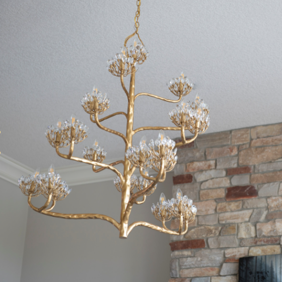 Luxury Branch Flower Chandelier in Gold for Living Room Staircase and Bedroom Lighting-Chandeliers-Arialamps