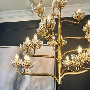 Luxury Branch Flower Chandelier in Gold for Living Room Staircase and Bedroom Lighting-Chandeliers-Arialamps