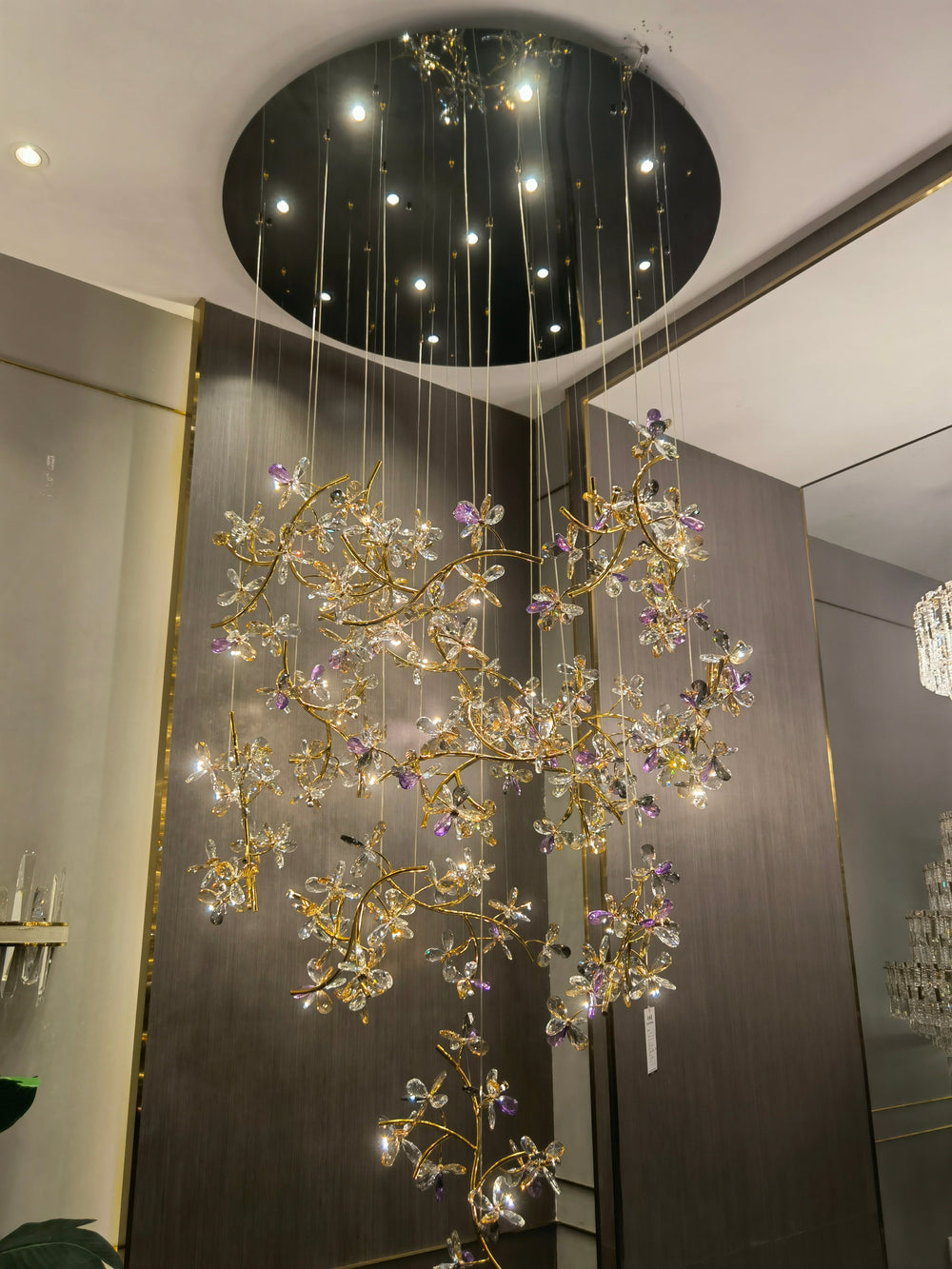 Luxury Branch Flower Crystal Chandelier for High Ceiling Staircase Foyer and Hallway Decor-Chandeliers-Arialamps