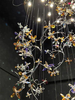 Luxury Branch Flower Crystal Chandelier for High Ceiling Staircase Foyer and Hallway Decor-Chandeliers-D19.7"*H118"/18kg-Chrome-Warm Light-Arialamps