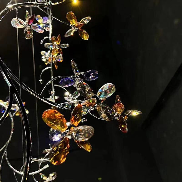 Luxury Branch Flower Crystal Chandelier for High Ceiling Staircase Foyer and Hallway Decor-Chandeliers-Arialamps