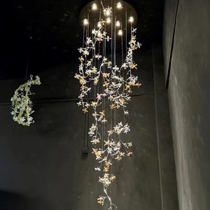 Luxury Branch Flower Crystal Chandelier for High Ceiling Staircase Foyer and Hallway Decor-Chandeliers-Arialamps