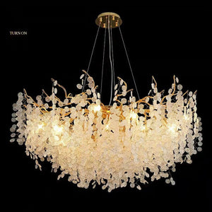 Luxury Branches Crystal Frosted Glass Chandelier Set for Living and Dining Room-Chandeliers-Round: D31.5"*H17.7"-Warm Light-Arialamps