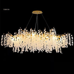 Luxury Branches Crystal Frosted Glass Chandelier Set for Living and Dining Room-Chandeliers-Rectangle: L39.4"*H15.7"-Warm Light-Arialamps