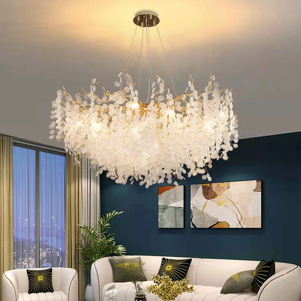 Luxury Branches Crystal Frosted Glass Chandelier Set for Living and Dining Room-Chandeliers-Arialamps