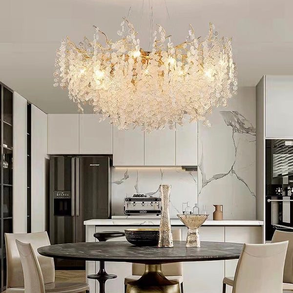 Luxury Branches Crystal Frosted Glass Chandelier Set for Living and Dining Room-Chandeliers-Arialamps