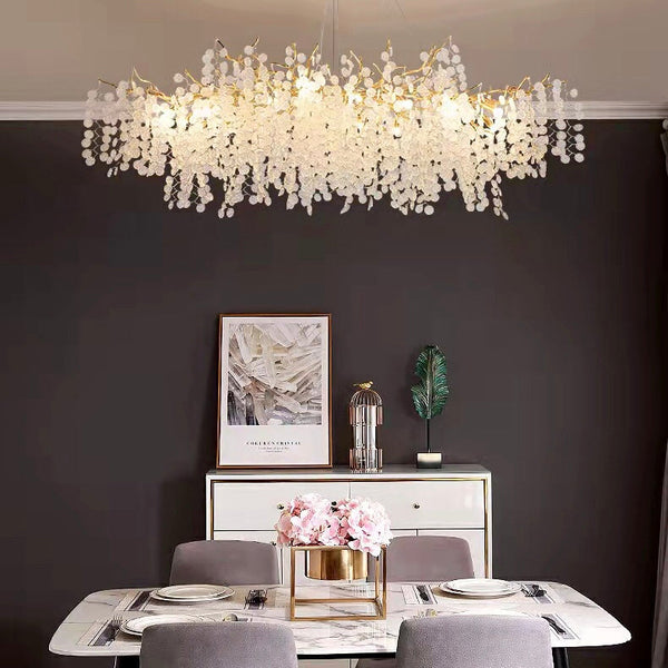 Luxury Branches Crystal Frosted Glass Chandelier Set for Living and Dining Room-Chandeliers-Arialamps