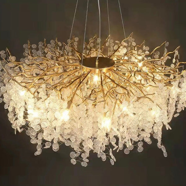 Luxury Branches Crystal Frosted Glass Chandelier Set for Living and Dining Room-Chandeliers-Arialamps