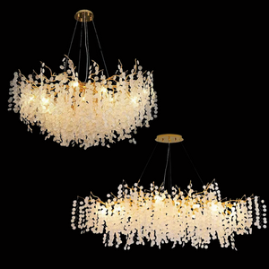 Luxury Branches Crystal Frosted Glass Chandelier Set for Living and Dining Room-Chandeliers-Arialamps