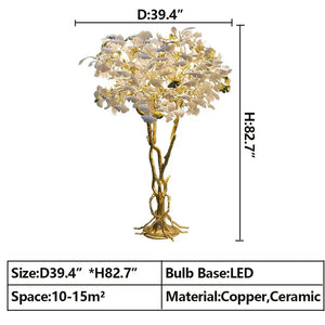 Luxury Creative White Ceramic Ginkgo Biloba Copper Branch Art Design Floor Lamps for Living Room/Bedroom/Dressing Room,dimension