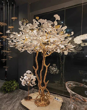 Luxury Creative White Ceramic Ginkgo Biloba Copper Branch Art Design Floor Lamps for Living Room/Bedroom/Dressing Room