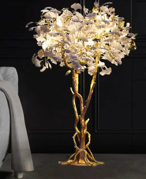 Luxury Creative White Ceramic Ginkgo Biloba Copper Branch Art Design Floor Lamps for Living Room/Bedroom/Dressing Room