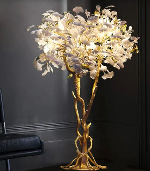 Luxury Creative White Ceramic Ginkgo Biloba Copper Branch Art Design Floor Lamps for Living Room/Bedroom/Dressing Room