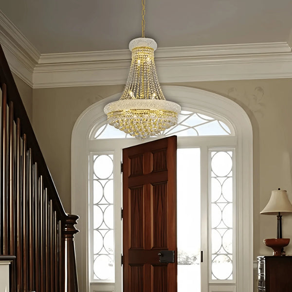 Luxury Empire Foyer K9 Crystal Chandelier Light Fixture In Gold/ Chrome Finish - Arialamps