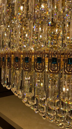 Luxury Extra Large Conical Funnel Crystal Chandelier with Sapphire for High Ceiling