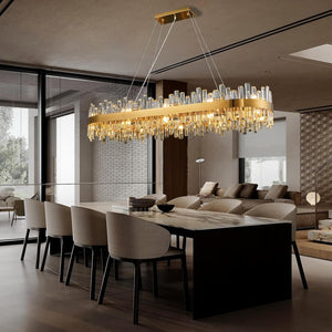 Luxury Gold 2-Tier Rectangular Crystal Chandelier 52" L Dining