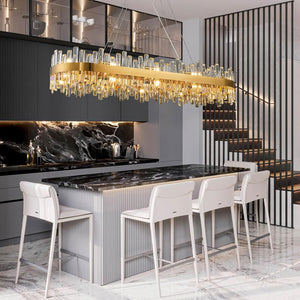 Luxury Gold 2-Tier Rectangular Crystal Chandelier 52" L Dining