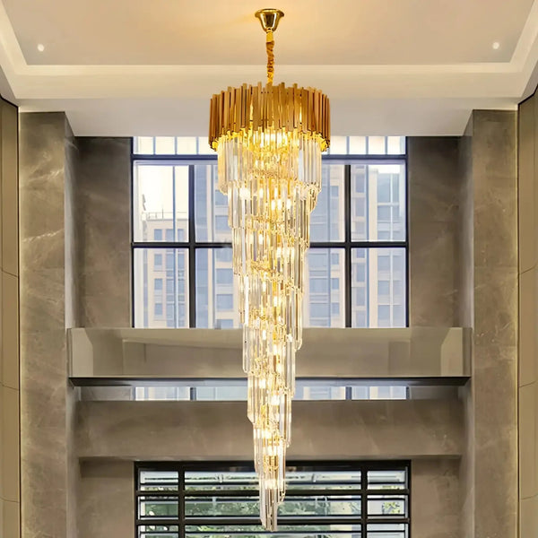 Luxury Gold Spiral Crystal Chandelier for Staircase/Foyer/Entryway - Arialamps