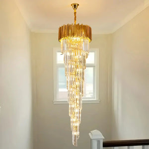 Luxury Gold Spiral Crystal Chandelier for Staircase/Foyer/Entryway - Arialamps
