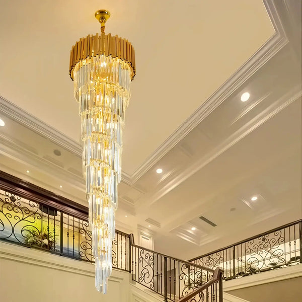 Luxury Gold Spiral Crystal Chandelier for Staircase/Foyer/Entryway - Arialamps