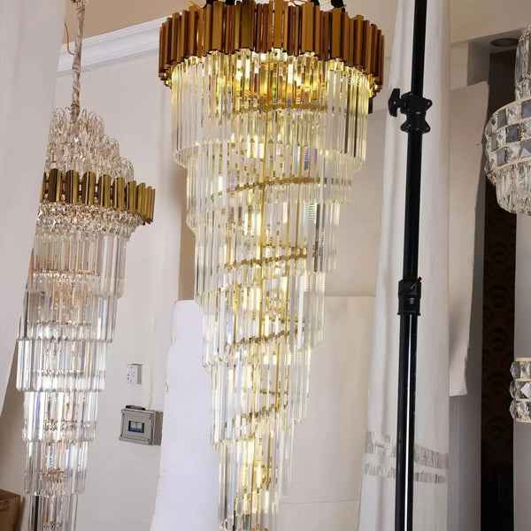 Luxury Gold Spiral Crystal Chandelier for Staircase/Foyer/Entryway - Arialamps