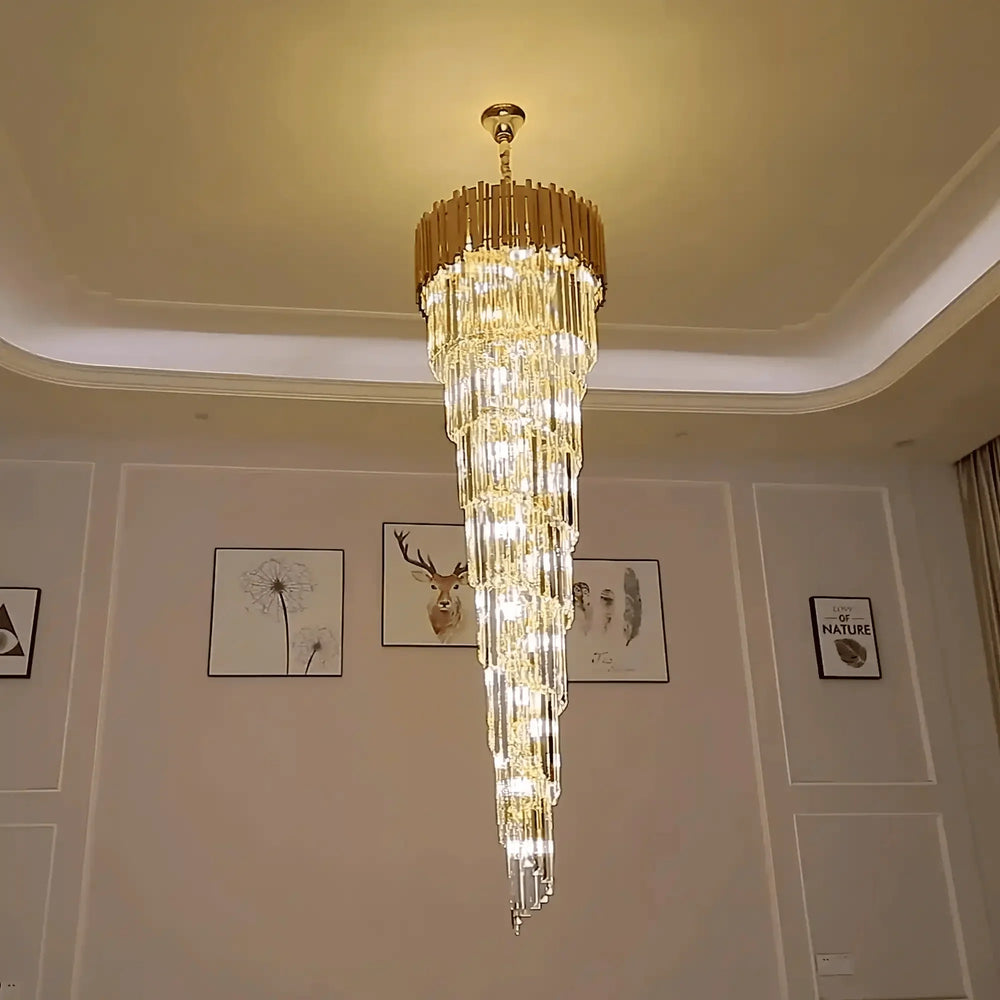 Luxury Gold Spiral Crystal Chandelier for Staircase/Foyer/Entryway - Arialamps