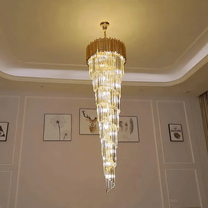 Luxury Gold Spiral Crystal Chandelier for Staircase/Foyer/Entryway - Arialamps