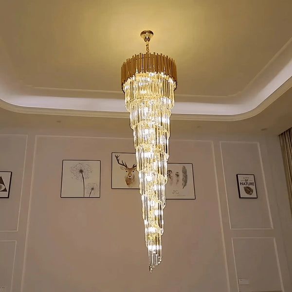 Luxury Gold Spiral Crystal Chandelier for Staircase/Foyer/Entryway - Arialamps