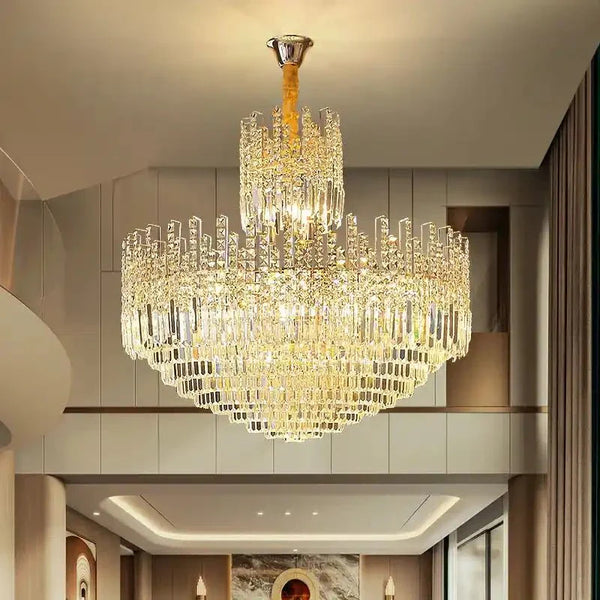 Luxury Hotel Hallway Ceiling Lighting Fixture Large Round Crystal Chandelier - Arialamps
