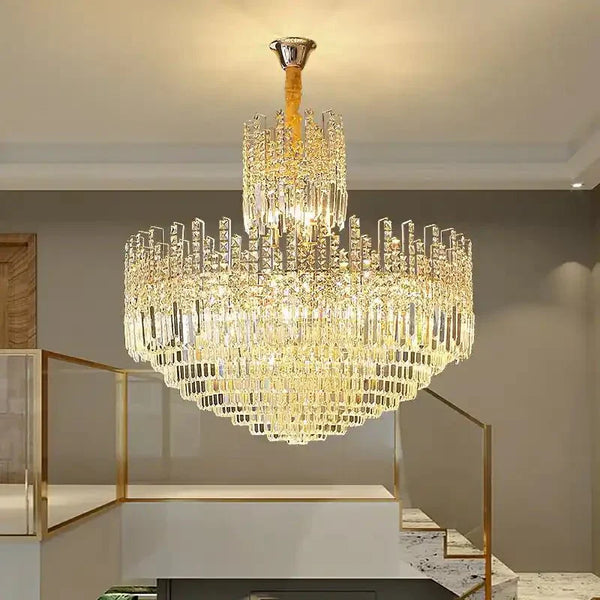 Luxury Hotel Hallway Ceiling Lighting Fixture Large Round Crystal Chandelier - Arialamps
