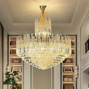 Luxury Hotel Hallway Ceiling Lighting Fixture Large Round Crystal Chandelier - Arialamps