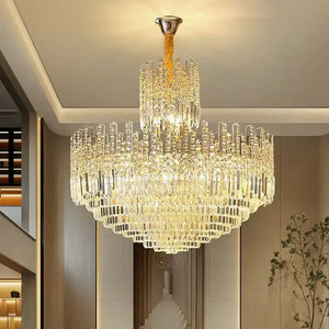 Luxury Hotel Hallway Ceiling Lighting Fixture Large Round Crystal Chandelier - Arialamps