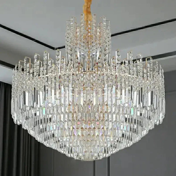 Luxury Hotel Hallway Ceiling Lighting Fixture Large Round Crystal Chandelier - Arialamps