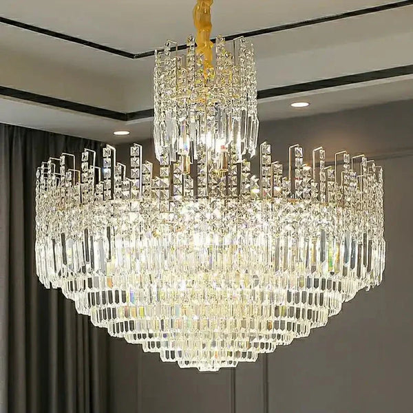 Luxury Hotel Hallway Ceiling Lighting Fixture Large Round Crystal Chandelier - Arialamps