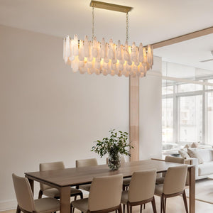 Luxury Modern Alabaster Brass Rectangle Chandelier with Adjustable Height