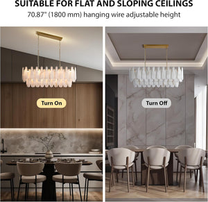 Luxury Modern Alabaster Brass Rectangle Chandelier with Adjustable Height