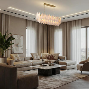 Luxury Modern Alabaster Brass Rectangle Chandelier with Adjustable Height