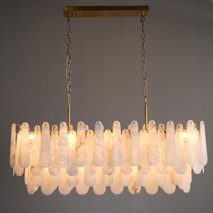 Luxury Modern Alabaster Brass Rectangle Chandelier with Adjustable Height