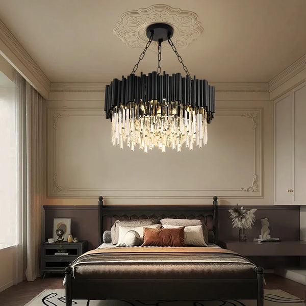 Luxury Modern Living Room Black Crystal Light Fixture-