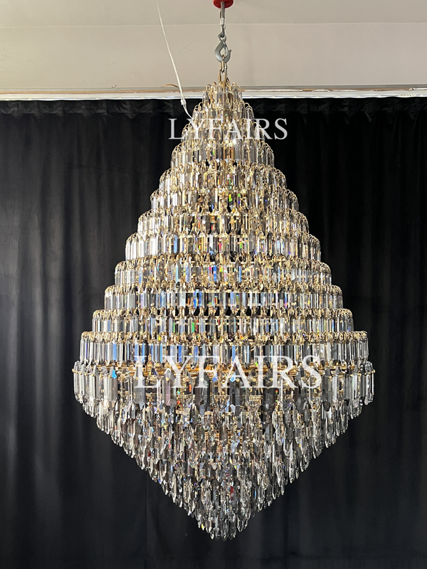 Luxury Multi-tiered Honeycomb Crystal Chandelier for High Ceiling