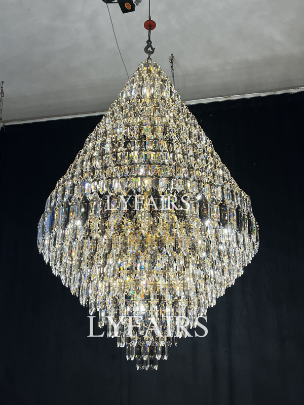 Luxury Multi-tiered Honeycomb Crystal Chandelier for High Ceiling