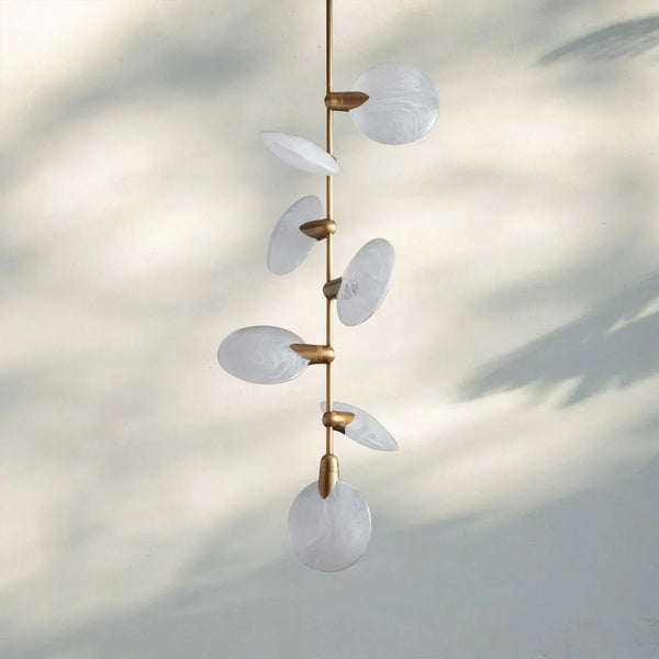 Lyla Pendant Light front view with alabaster shade and brass finish