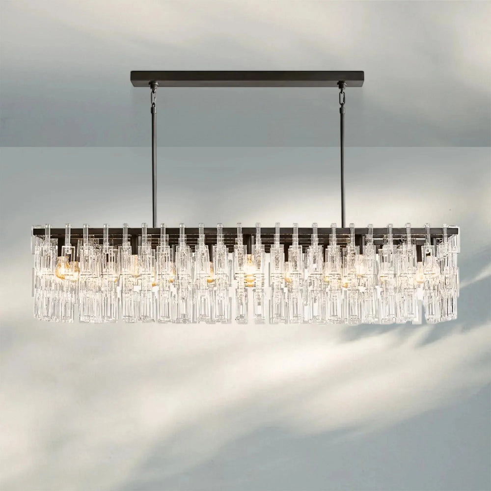 Marigan K9 Crystal Modern Rectangular Chandelier 60"-Lacquered Burnished Brass-