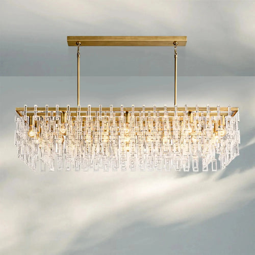 Marigan K9 Crystal Modern Rectangular Chandelier 60"-Lacquered Burnished Brass-