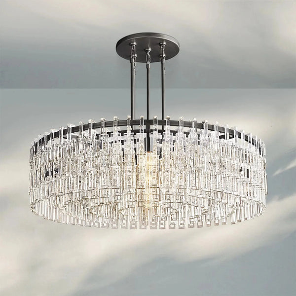Marigan K9 Crystal Round Chandelier for Living Room-Round 48''-Black-