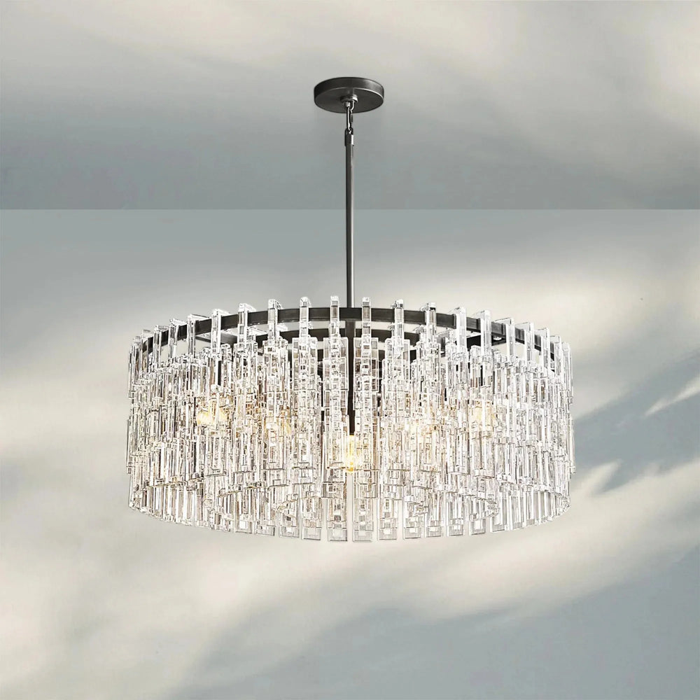 Marigan K9 Crystal Round Chandelier for Living Room-Round 36''-Black-