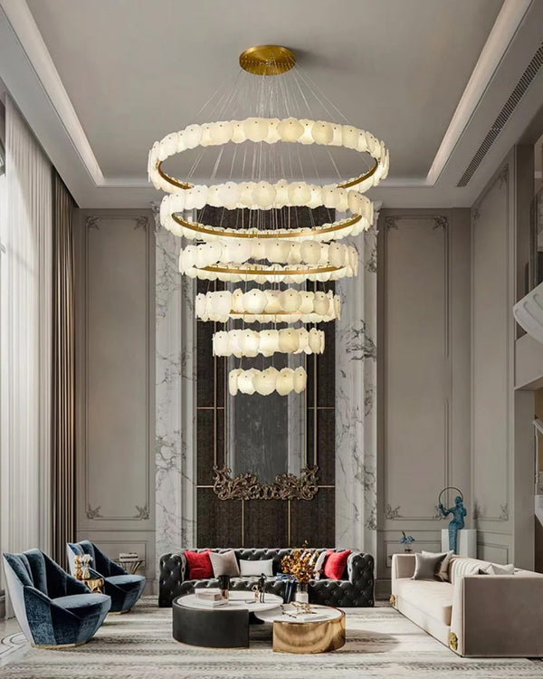 Arialamps Tiered Circular Alabaster Chandelier