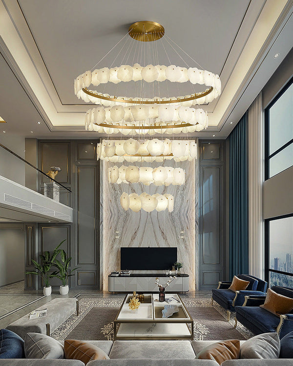 Arialamps Tiered Circular Alabaster Chandelier