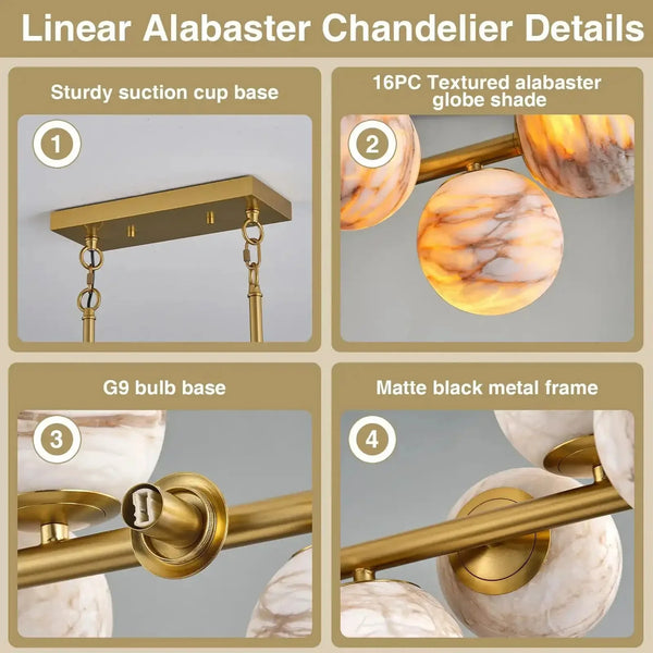 Mid Century Modern Sputnik 12 Light Gold Alabaster Globe Chandelier - Arialamps