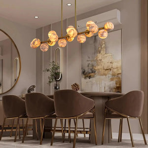 Mid Century Modern Sputnik 12 Light Gold Alabaster Globe Chandelier - Arialamps